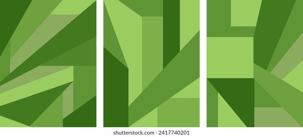 Aerial view of farmland field. Vibrant green colors. Top view of agricultural land vertical posters. Abstract geometric green shapes patch. Advertising, promotional content.