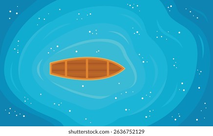 Aerial View of Floating Boat Centered in Vast Blue Water Ocean Lake 