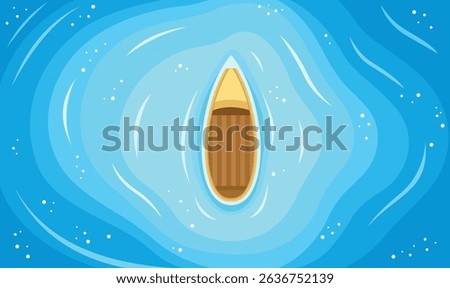 Aerial View of Floating Boat Centered in Vast Blue Water Ocean Lake 