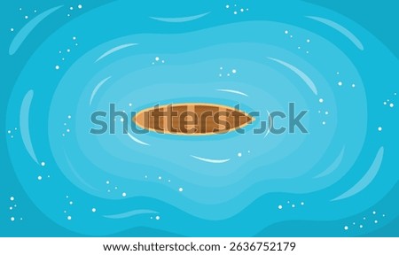 Aerial View of Floating Boat Centered in Vast Blue Water Ocean Lake 