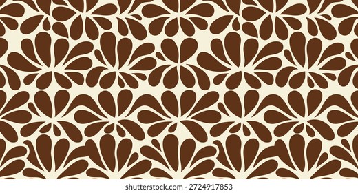 Vista Aéreas de un patrón floral con flores marrones sobre un fondo crema
