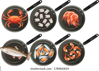 Aerial view of food on pan illustration