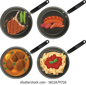 Aerial view of food on pan illustration