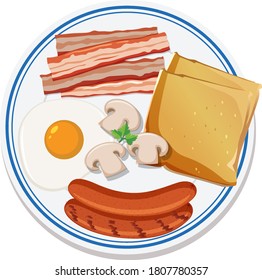 Aerial view of food on plate illustration