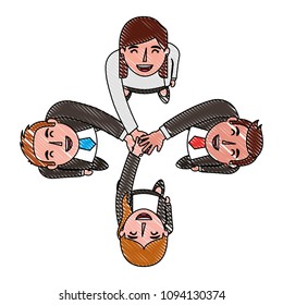 aerial view of group business people holding hands
