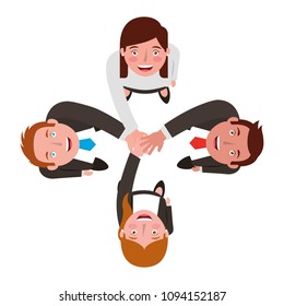 aerial view of group business people holding hands