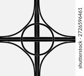 Aerial view of a highway interchange with multiple lanes and ramps