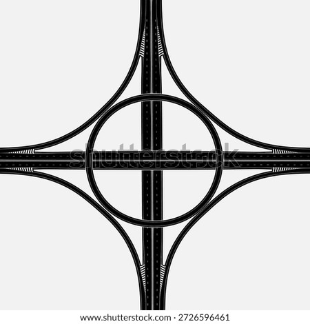 Aerial view of a highway interchange with multiple lanes and ramps