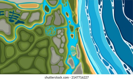 Aerial view of the houses near the beach Gold Coast Australia illustration