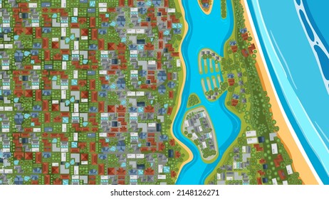 Aerial view of the houses near the beach Gold Coast Australia illustration