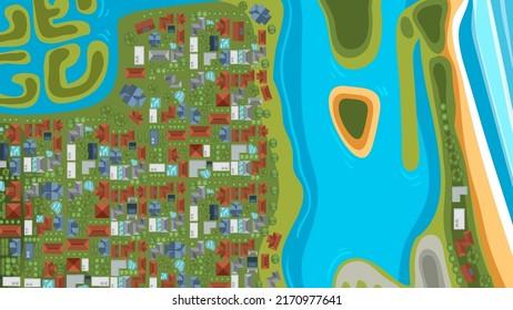 Aerial view of the houses near the beach Gold Coast Australia illustration