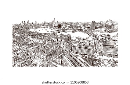 Aerial view of London city. Hand drawn sketch illustration in vector.