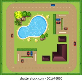 Aerial view of luxurious house illustration