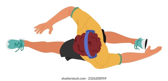 Aerial View Of A Man Jogging, Male Character Moving Swiftly And Gracefully, His Legs Pumping As He Runs Along A Scenic Path, Immersed In His Fitness Routine. Cartoon People Vector Illustration