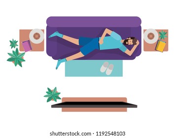 aerial view of man resting avatar character