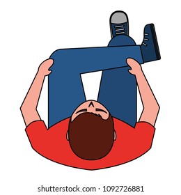 aerial view of man sitting with cross leg