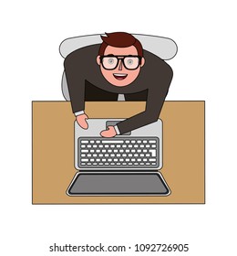aerial view of man working with computer
