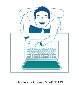 aerial view of man working with computer