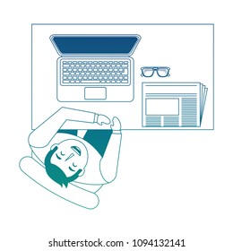 aerial view of man working with computer
