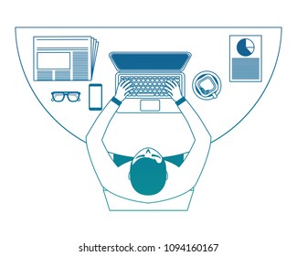 aerial view of man working with computer
