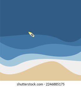 Aerial view of ocean waves reaching the coastline. Beach, sand, sea shore with blue waves. Top view overhead seaside. Travel concept