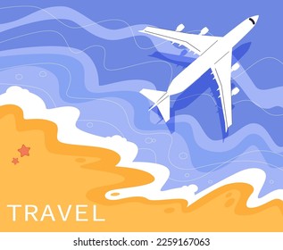 Aerial view of ocean waves reaching the coastline. Beach, sand, sea shore with blue waves. Top view overhead seaside. Hand drawn Vector illustrations. Set of three isolated cards. Travel concept