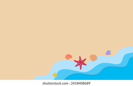 Aerial view of ocean waves reaching the coastline. Beach, sand, sea shore with blue waves. Top view overhead seaside. Hand drawn Vector illustrations. Set of three isolated cards. Travel concept