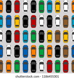 Aerial view parking with lots of multicolored cars