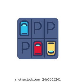 Aerial view of parking lot thin line icon. Vacant slots, vehicles isolated outline sign. Car driving, parking area, transport concept. Vector illustration, symbol element for web design and apps