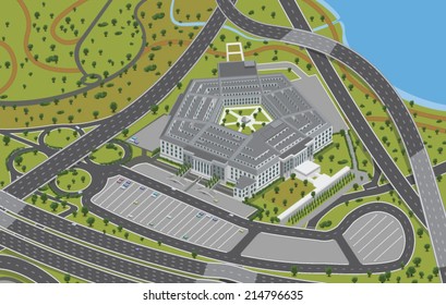 Aerial View of the Pentagon - Vector clip art illustration