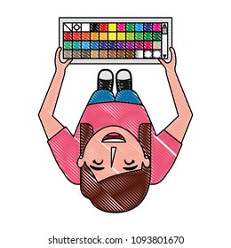 aerial view of person with palette graphic designer