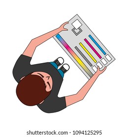 aerial view of person with palette graphic designer