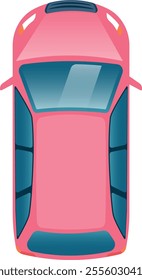 Aerial view of a pink car highlighting its roof, windshield, rear window, and side windows, offering a unique perspective on vehicle design and transportation