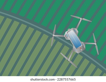 Aerial view of the plantation.  Drones is monitoring the plantation from above, detect crops ready for harvest, disease, safety and situation from the air