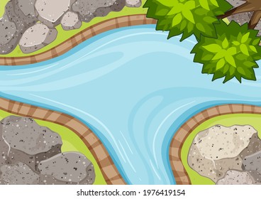 Aerial view of river close up with park element illustration