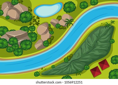 Aerial view of river and park illustration