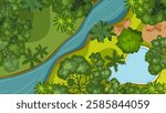 Aerial view of river, trees, and rocks