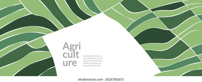 Aerial view of rural farm. Rice wheat paddy tea vineyard crop in geometric pattern. Green terrace field, spring landscape, sustainable agriculture, agronomy, natural environment in abstract vector art