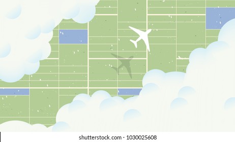 Aerial view scenery landscape, aerial view of airplane flying over farm fields