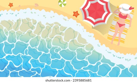 Aerial view of sea sand beach. Vector illustratin.