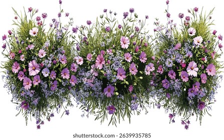 Aerial view spring blooms, vector flowers, ornamental garden, floral arrangement, top view springtime, colorful blossoms, nature art, seasonal pattern, overhead