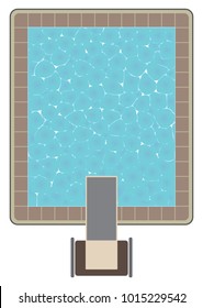 An aerial view of a swimming pool with a high dive platform
