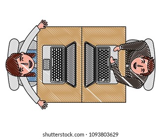 aerial view of teamwork working with laptops