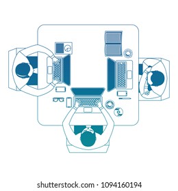 aerial view of teamwork working with laptops