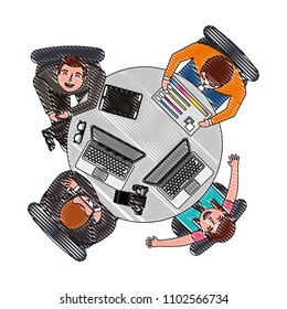 aerial view of teamwork working with laptops