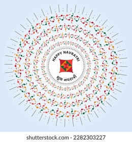 Aerial View Of Thousands Of People Doing Garba In Gujarat design Vector and Happy Navratri 