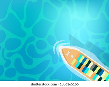 aerial view top down view of the sea with big cruise ship in the sea and copy space for text