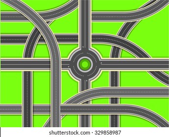 Aerial View - Top View Roads Intersections, Highways