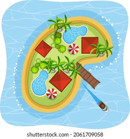 Aerial view of tropical beach island isolated illustration