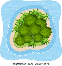 Aerial view of tropical forest island isolated illustration